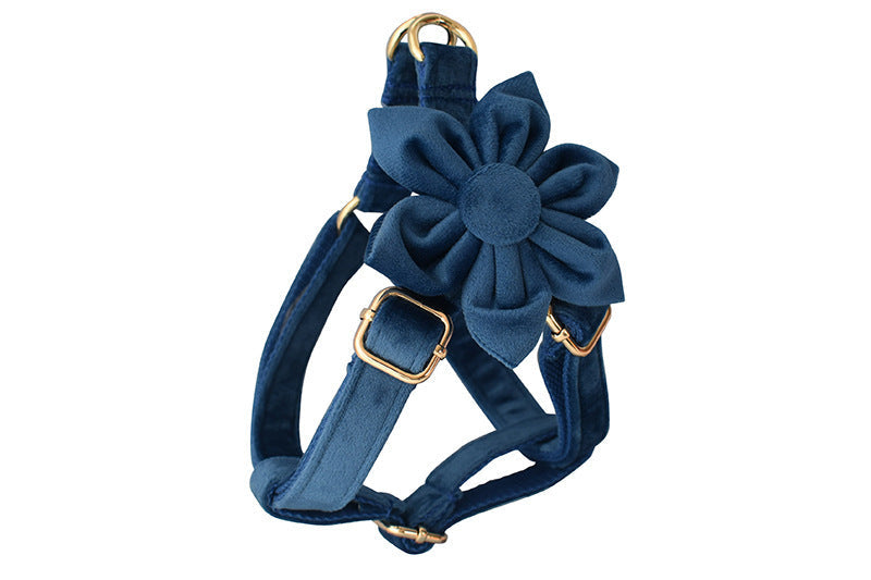 HKM-239571 Flannel Gold Buckle Adjustable Dog Harness with Leash - Multiple Sizes Available