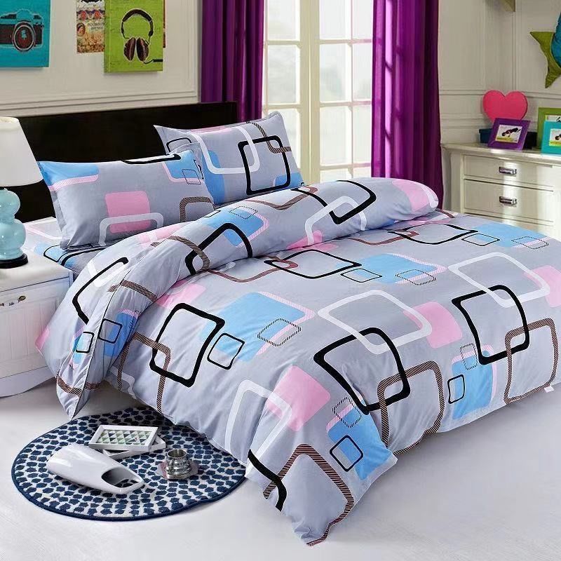 HKM-239699 Skin-Friendly Polyester Quilt Cover Set in Striped and Geometric Patterns - Various Sizes Available
