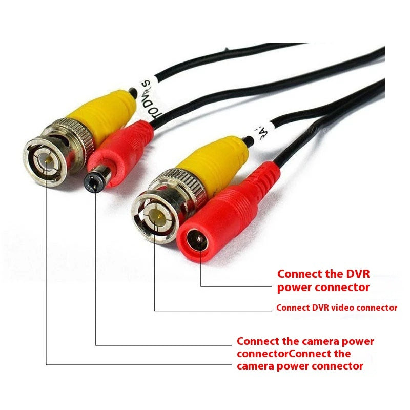 HKM-239763 DC Power Video Integrated Cable with BNC Connectors for Security Cameras - 5M Black, Copper-Clad Aluminum Wire