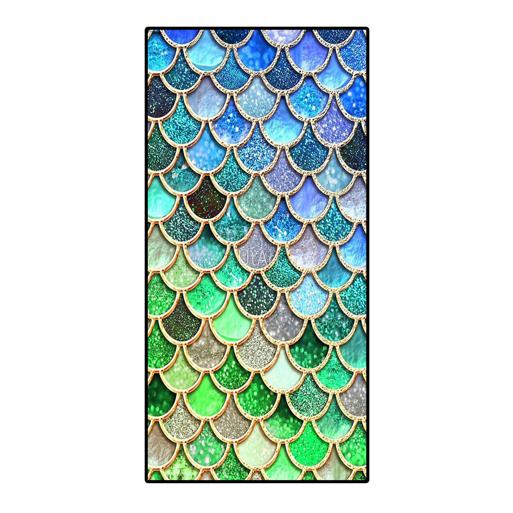 KTX-239955 Microfiber Mermaid-Print Bath Towel - Quick-Drying & Lightweight Rectangular Design