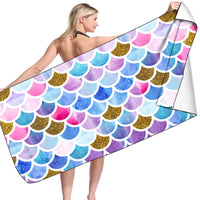 HKM-239955 Microfiber Mermaid-Print Bath Towel - Quick-Drying & Lightweight Rectangular Design