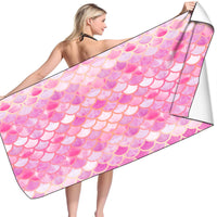 HKM-239955 Microfiber Mermaid-Print Bath Towel - Quick-Drying & Lightweight Rectangular Design