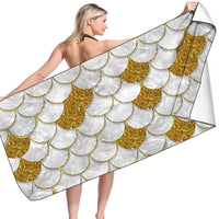 HKM-239955 Microfiber Mermaid-Print Bath Towel - Quick-Drying & Lightweight Rectangular Design