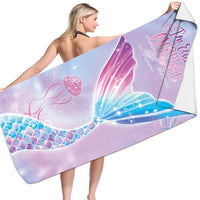 HKM-239955 Microfiber Mermaid-Print Bath Towel - Quick-Drying & Lightweight Rectangular Design
