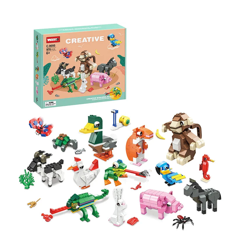 Animal Building Block Set - Customizable Plastic Bricks for Kids, Includes 50 Pieces, Suitable for Ages 2 and Up