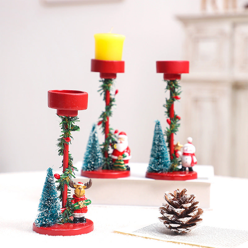 HKM-240147 Resin Christmas Tree Candle Holders Featuring Reindeer, Santa Claus, and Snowman Designs
