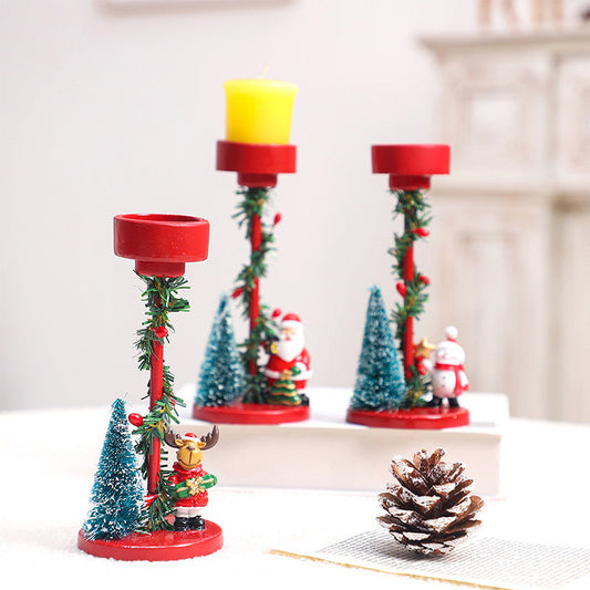 HKM-240147 Resin Christmas Tree Candle Holders Featuring Reindeer, Santa Claus, and Snowman Designs