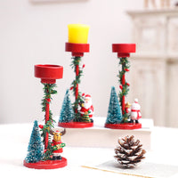 HKM-240147 Resin Christmas Tree Candle Holders Featuring Reindeer, Santa Claus, and Snowman Designs
