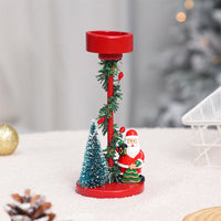 HKM-240147 Resin Christmas Tree Candle Holders Featuring Reindeer, Santa Claus, and Snowman Designs
