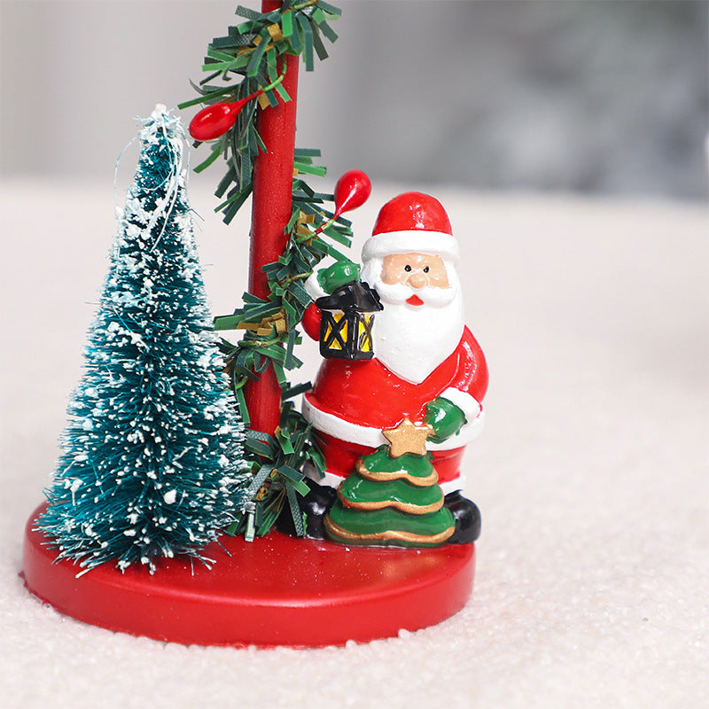 HKM-240147 Resin Christmas Tree Candle Holders Featuring Reindeer, Santa Claus, and Snowman Designs