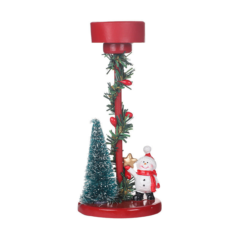 HKM-240147 Resin Christmas Tree Candle Holders Featuring Reindeer, Santa Claus, and Snowman Designs