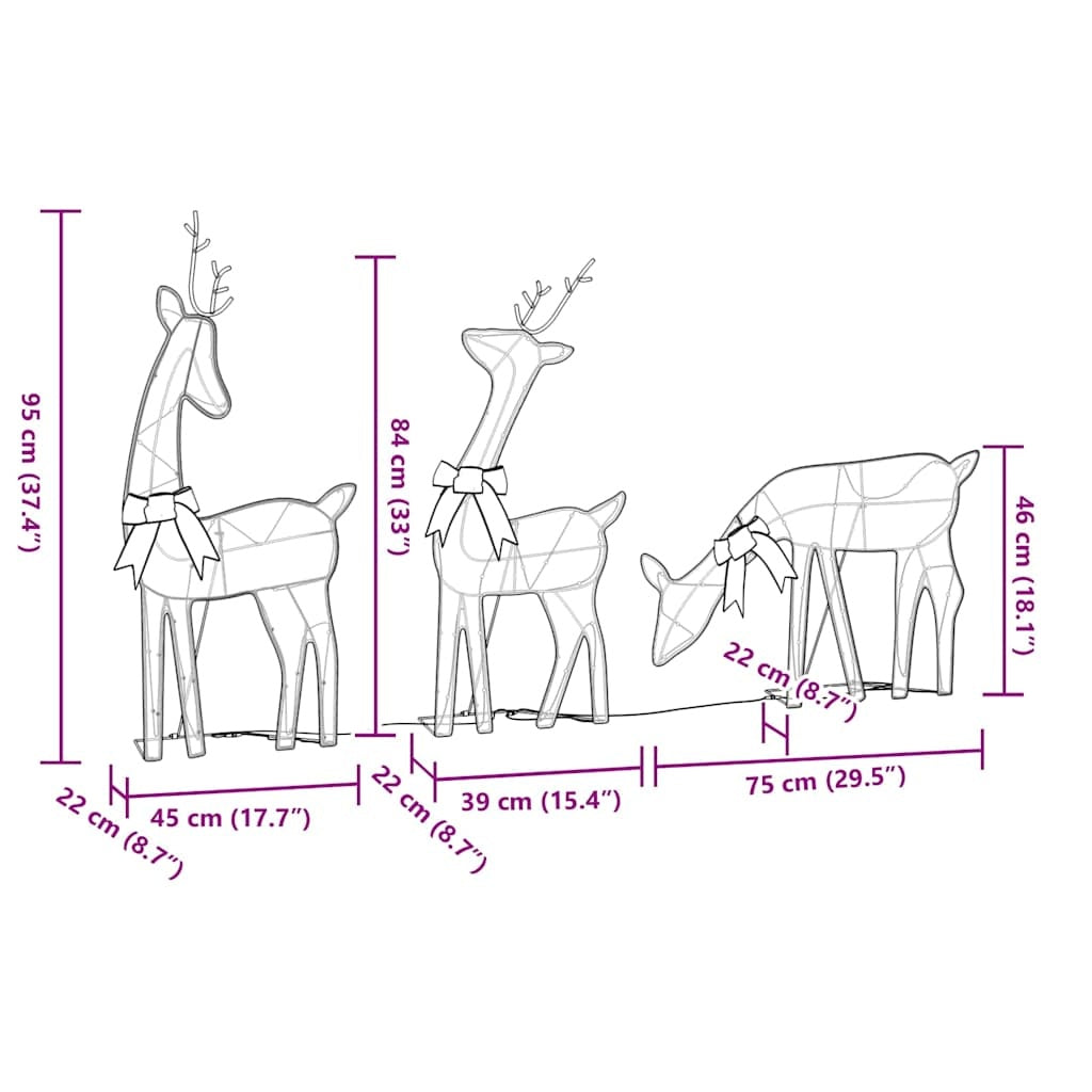 HKM-240339 Set of 3 LED Lighted Reindeer Decorations with Warm White Lights for Holiday Displays