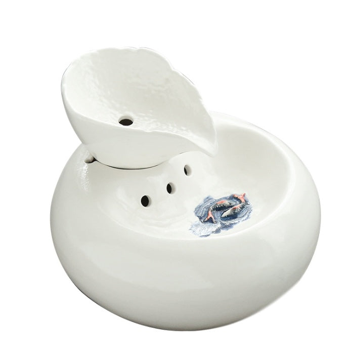 HKM-240403 Automatic Ceramic Cat Water Dispenser in White and Pink with Fine Filtration System