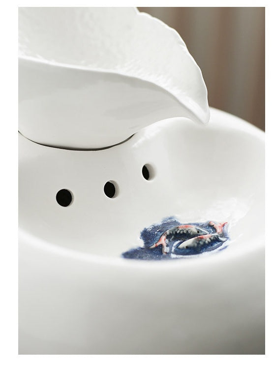 HKM-240403 Automatic Ceramic Cat Water Dispenser in White and Pink with Fine Filtration System