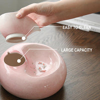 HKM-240403 Automatic Ceramic Cat Water Dispenser in White and Pink with Fine Filtration System