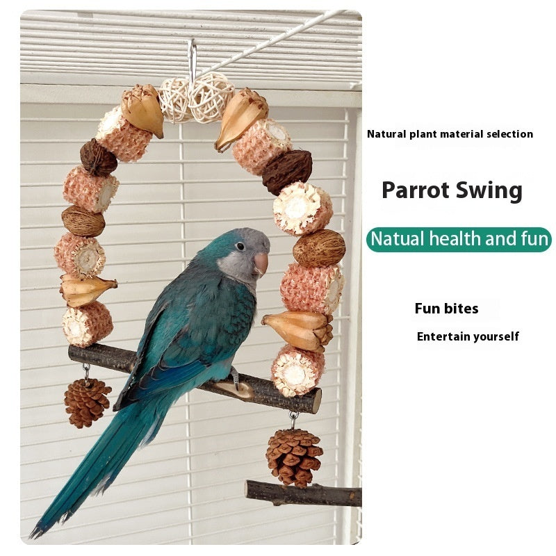 HKM-240467 Wooden Parrot Swing Stand with Natural Log for Perched Playtime - Small and Large Sizes Available