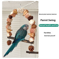 HKM-240467 Wooden Parrot Swing Stand with Natural Log for Perched Playtime - Small and Large Sizes Available