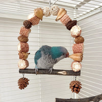 HKM-240467 Wooden Parrot Swing Stand with Natural Log for Perched Playtime - Small and Large Sizes Available