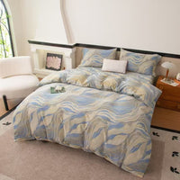 HKM-240531 Cotton Yarn-Dyed Double-Layer Quilt Cover Set with Bed Sheet and Pillowcases