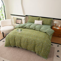 HKM-240531 Cotton Yarn-Dyed Double-Layer Quilt Cover Set with Bed Sheet and Pillowcases