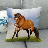 HKM-240595 Flax Digital Printed Horse Pattern Pillowcase, American Country Style, 45cm x 45cm, PP Cotton Filling, Linen Material