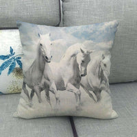 HKM-240595 Flax Digital Printed Horse Pattern Pillowcase, American Country Style, 45cm x 45cm, PP Cotton Filling, Linen Material