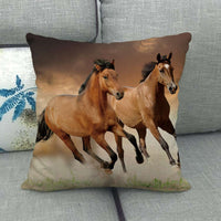 HKM-240595 Flax Digital Printed Horse Pattern Pillowcase, American Country Style, 45cm x 45cm, PP Cotton Filling, Linen Material