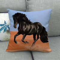 HKM-240595 Flax Digital Printed Horse Pattern Pillowcase, American Country Style, 45cm x 45cm, PP Cotton Filling, Linen Material