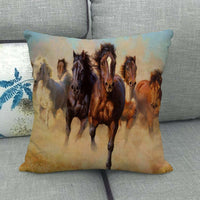 HKM-240595 Flax Digital Printed Horse Pattern Pillowcase, American Country Style, 45cm x 45cm, PP Cotton Filling, Linen Material