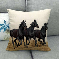 HKM-240595 Flax Digital Printed Horse Pattern Pillowcase, American Country Style, 45cm x 45cm, PP Cotton Filling, Linen Material