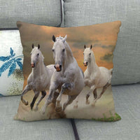 HKM-240595 Flax Digital Printed Horse Pattern Pillowcase, American Country Style, 45cm x 45cm, PP Cotton Filling, Linen Material
