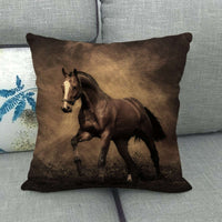 HKM-240595 Flax Digital Printed Horse Pattern Pillowcase, American Country Style, 45cm x 45cm, PP Cotton Filling, Linen Material