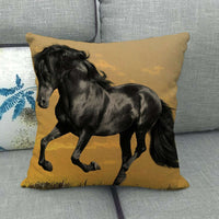 HKM-240595 Flax Digital Printed Horse Pattern Pillowcase, American Country Style, 45cm x 45cm, PP Cotton Filling, Linen Material