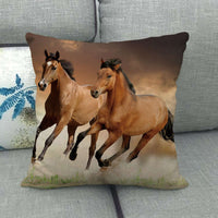 HKM-240595 Flax Digital Printed Horse Pattern Pillowcase, American Country Style, 45cm x 45cm, PP Cotton Filling, Linen Material