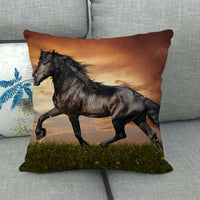 HKM-240595 Flax Digital Printed Horse Pattern Pillowcase, American Country Style, 45cm x 45cm, PP Cotton Filling, Linen Material