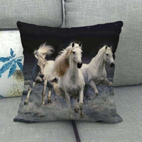 HKM-240595 Flax Digital Printed Horse Pattern Pillowcase, American Country Style, 45cm x 45cm, PP Cotton Filling, Linen Material