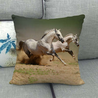 HKM-240595 Flax Digital Printed Horse Pattern Pillowcase, American Country Style, 45cm x 45cm, PP Cotton Filling, Linen Material