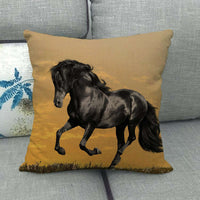 HKM-240595 Flax Digital Printed Horse Pattern Pillowcase, American Country Style, 45cm x 45cm, PP Cotton Filling, Linen Material