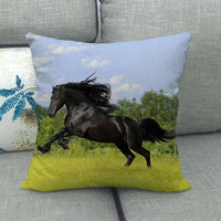 HKM-240595 Flax Digital Printed Horse Pattern Pillowcase, American Country Style, 45cm x 45cm, PP Cotton Filling, Linen Material