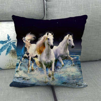 HKM-240595 Flax Digital Printed Horse Pattern Pillowcase, American Country Style, 45cm x 45cm, PP Cotton Filling, Linen Material