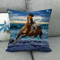HKM-240595 Flax Digital Printed Horse Pattern Pillowcase, American Country Style, 45cm x 45cm, PP Cotton Filling, Linen Material