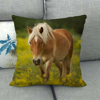 HKM-240595 Flax Digital Printed Horse Pattern Pillowcase, American Country Style, 45cm x 45cm, PP Cotton Filling, Linen Material