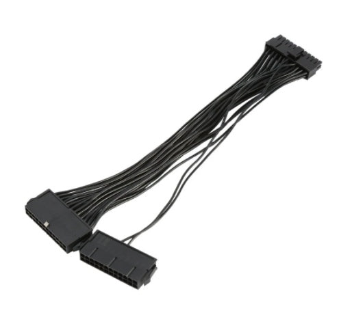 HKM-240723 Dual Power Supply Extension Cord with 24PIN Connector - 0.3M Black Cable