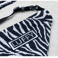HKM-240723 Shiba Inu Triangle Scarf in Black and White Herringbone Zebra Pattern - Adjustable Sizes Available
