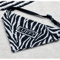 HKM-240723 Shiba Inu Triangle Scarf in Black and White Herringbone Zebra Pattern - Adjustable Sizes Available