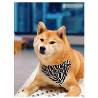 HKM-240723 Shiba Inu Triangle Scarf in Black and White Herringbone Zebra Pattern - Adjustable Sizes Available
