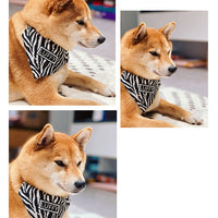 HKM-240723 Shiba Inu Triangle Scarf in Black and White Herringbone Zebra Pattern - Adjustable Sizes Available