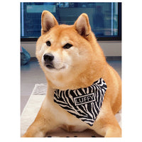 HKM-240723 Shiba Inu Triangle Scarf in Black and White Herringbone Zebra Pattern - Adjustable Sizes Available