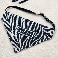 HKM-240723 Shiba Inu Triangle Scarf in Black and White Herringbone Zebra Pattern - Adjustable Sizes Available