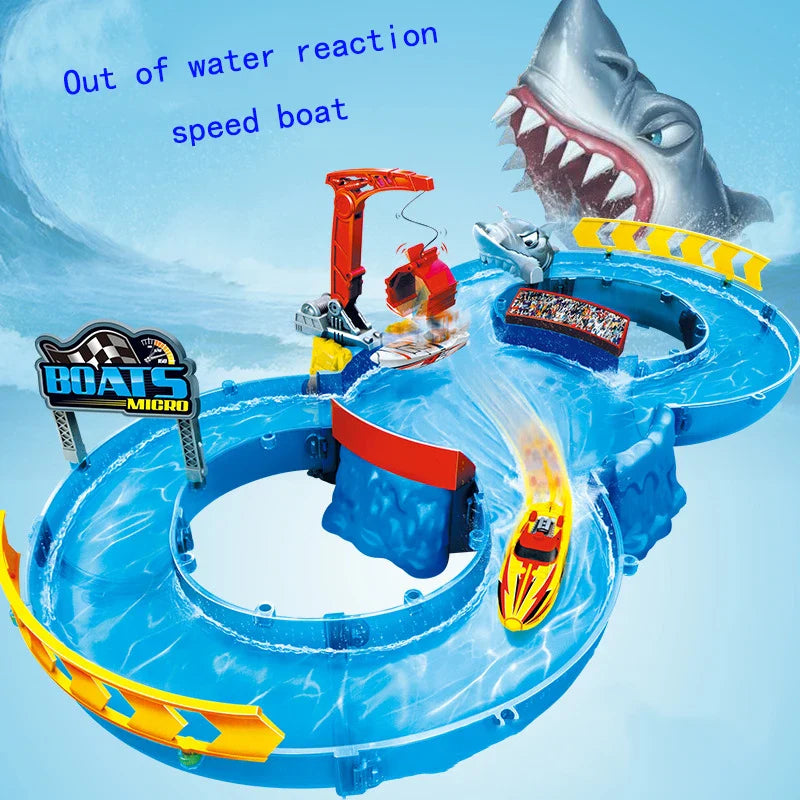 HKM-240787 Water Race Track with Speed Boat Toys for Indoor Electric Fishing Game, Suitable for Kids 2-4 Years